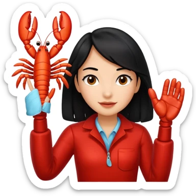 a lobster high five a girl with black hair sticker