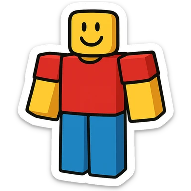 roblox character, blocky avatar, simple clothing, cheerful expression, vibrant toon style sticker