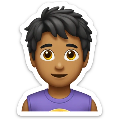 Niño con pelo negro con un yorki mesclado con salchicha sticker