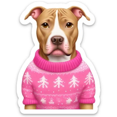 Tan pitbull wearing pink Christmas sweater sticker