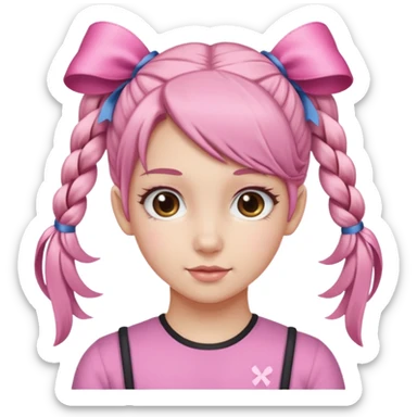 a bay girl with two ponytails and pink ribbons sticker