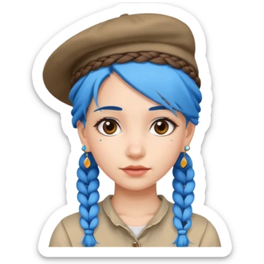 hat wearing earrings braided girl blue hair sticker