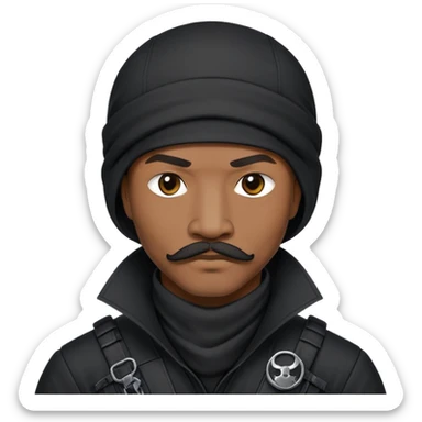 african-american mustache mercenary black asymmetrical ninja hacker terminal command center sticker