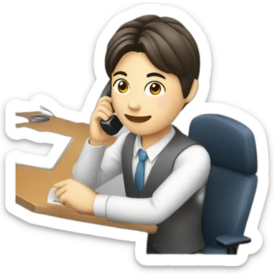 A Japanese office worker answering a phone call and taking notes sticker
