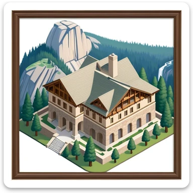 The Ahwahnee Lodge, Yosemite national park, isometric exterior view  sticker