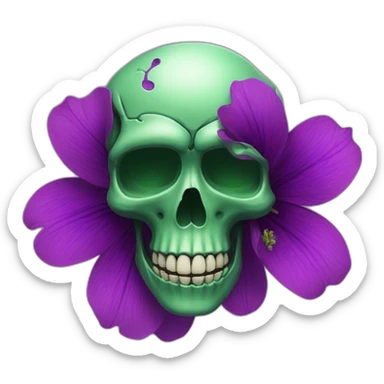 Green skull with purple flower coming out from eye socket sticker