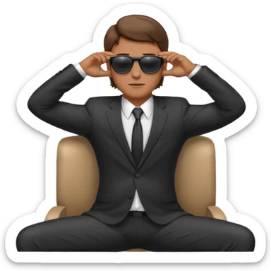 white man with brown hairs in formal suit wearing sunglasses resting with hands behind head sticker