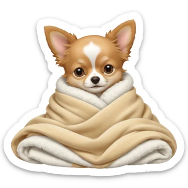 Long haired chihuahua, beige, with white chest and white socks, sleeping cutely under blanket sticker