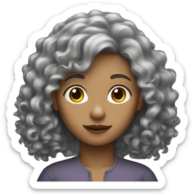 Female long gray curly hair sticker