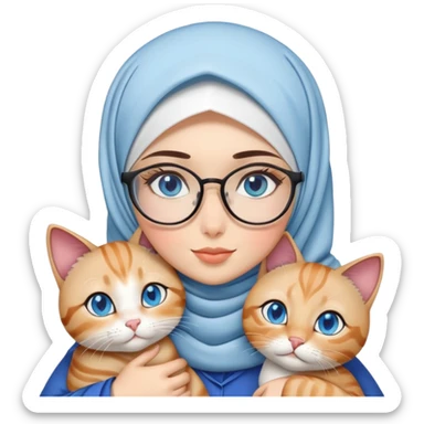 hijab girl with clear glasses snuggling with siam cat with blue eyes sticker