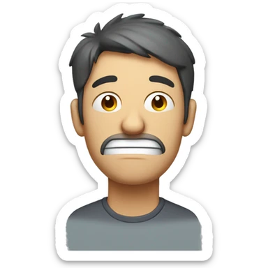 Tired husband smiling hiding frustration in a funny face  sticker