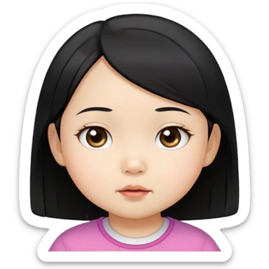 close up toddler girl face, Asian small eyes, light skin, straight black hair sticker