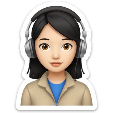 Female Filipino Virtual Assistant with Black Hair with headphone on sticker