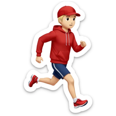 Man Wearing Navy Cap. Red hoodie. and running. sticker