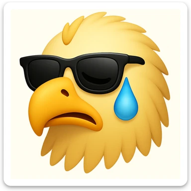 Make the yellow eagle with sunglasses, winking, look sad in the style of emoji style (apple style emojis). sticker