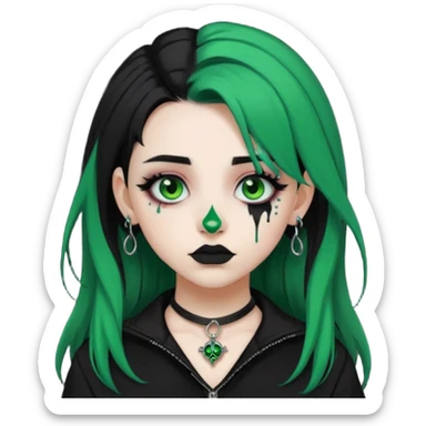 Goth girl with black and green split dye hair and nose piercings sticker