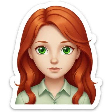 Girl with middle part long red hair and green eyes cream shirt sticker