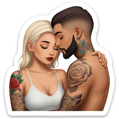 intimate moment between lovers, JetSetFly , photo Realistic Couple with tattoos , Tefi Valenzuela sticker