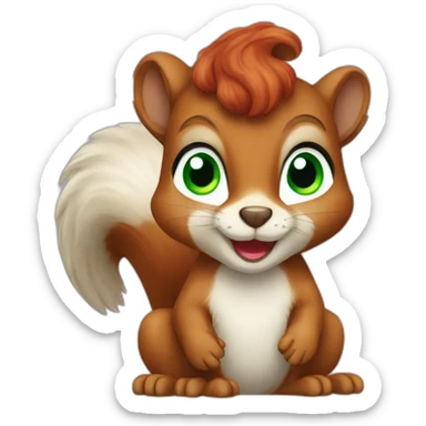 a squirrel with green eyes and red curls sticker