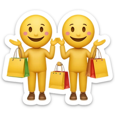 2 HAPPY SMILEY FACE EMOJI WITH HANDS AND FEET WITH SHOPPING BAGS IN EACH HAND sticker