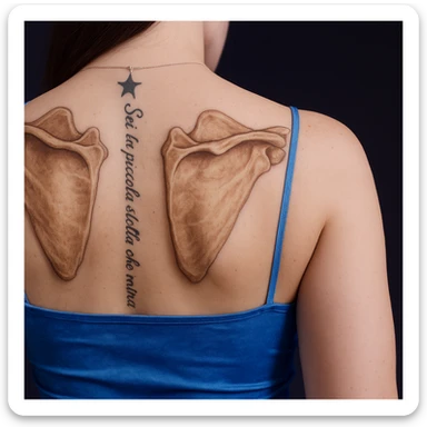 Add well-visible and detailed anatomical scapulae on the woman's back in a realistic and anatomical style, maintaining the natural skin appearance and the original position. sticker