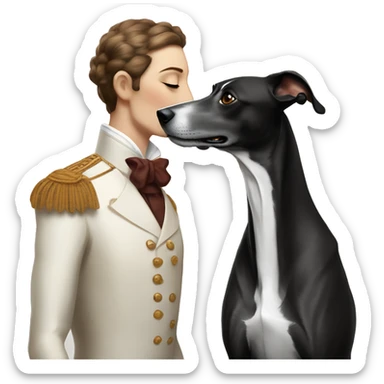 Two aristocrat dog black and white galgo kiss with women with brown hair  sticker
