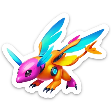Colorful Neon Colorful Vibrant Colors Flying Futuristic Fakémon-Pokémon-Creature Full Body sticker