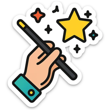 nimble hand performing a magic trick, color outline icon sticker