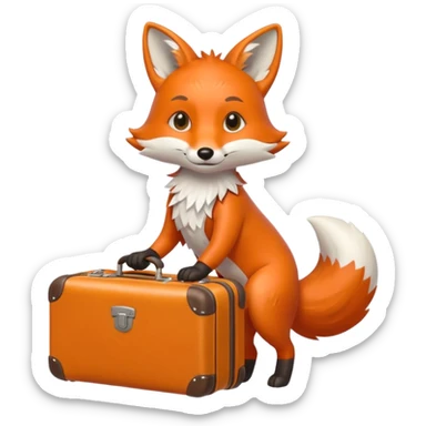 A clever fox gripping a tiny suitcase with its agile tail. sticker