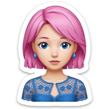 pink haired woman with lace patterned blue top sticker