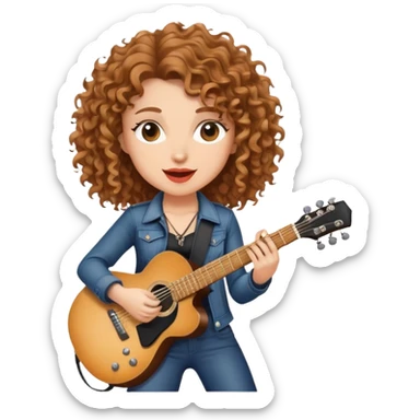 woman rockstar with light brown curly hair playing guitar on stage sticker