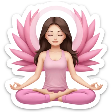 Brunette long hair Woman wearing pastel pink with eyes closed and long eyelashes doing yoga mediation  sticker