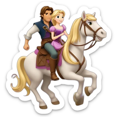 Rapunzel and Flynn Rider, riding on a horse sticker