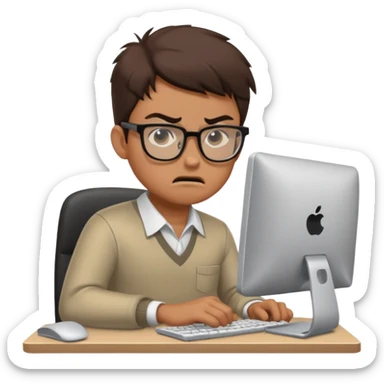 young programmer working at the computer, angry sticker