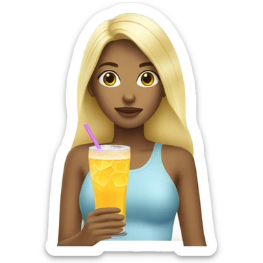 Blonde girl with a drink on the beach sticker