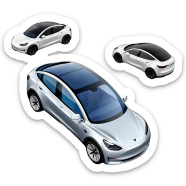 Tesla Model Y parking between two cars, seen from above. A blue line shows the planned trajectory sticker