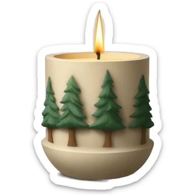 Candle in beige concrete vessel with painted pine trees sticker