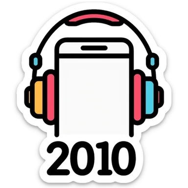 Music icon with headphones, smartphone, and "2010" text sticker