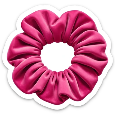 emoji of an isolated velvet scrunchie in a rich pink-red color, plush soft texture with deep velvety shading, gathered fabric folds, fashion accessory, no person, no hair, not worn, smooth warm lighting, clean rounded shape sticker