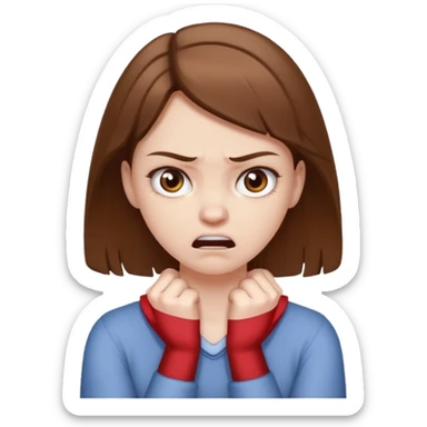 Brown hair girl holding neck with both hand a d a mad face on sticker