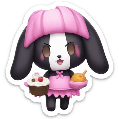 Kuromi Sanrio wearing foodie with pink skull sticker