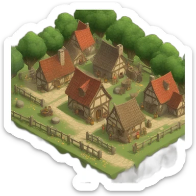 isometric view of a medieval village with festive ornaments sticker