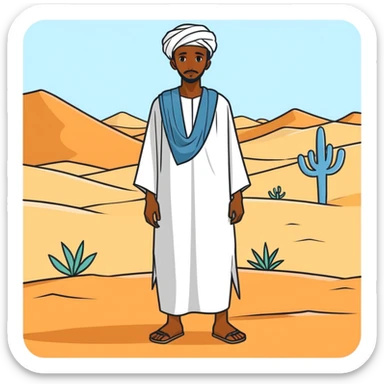 Somali man in a desert wearing somali clothes sticker