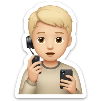 a boy recording a video with phone sticker