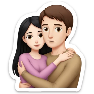 Tall pale man with brown hair hugging small pale woman long black hair sticker