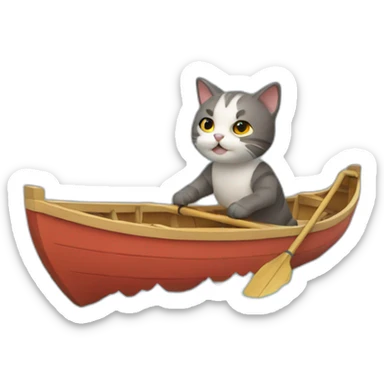 cat rowing a boat sticker
