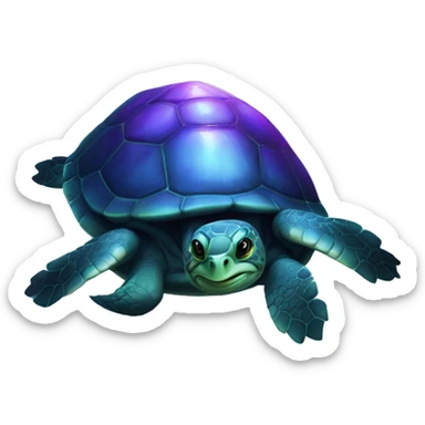 Dark iridescent sea turtle glowing with a wig sticker