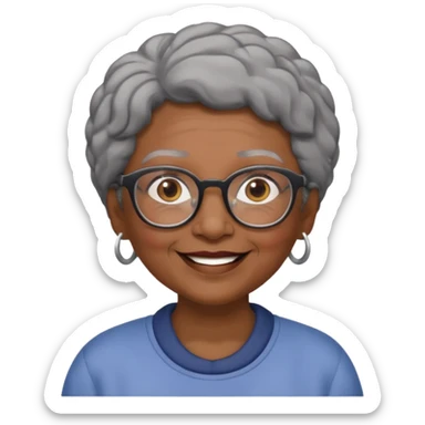 emoji of a black grandma women with black and gray hair with glasses and brown eyebrows sticker