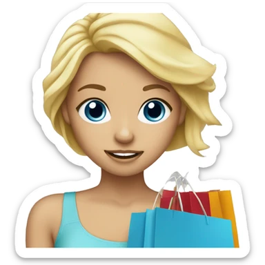 Blonde hair blue eye girl holding shopping bags  sticker