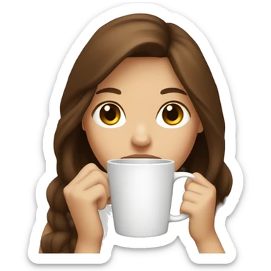 girl brown long hair white skin drinking coffee sticker